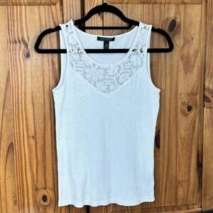 Lauren Ralph Lauren Women's White Ribbed Knit Tank Top Size S with Lace Trim